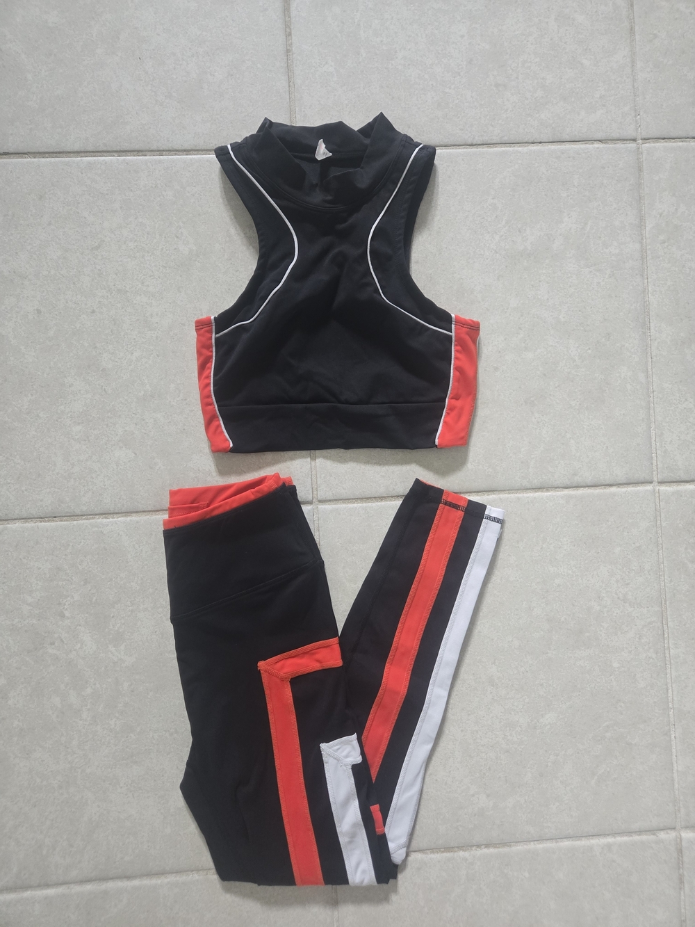 FP Movement by Free People Black Crop Top & Red-Accented Leggings